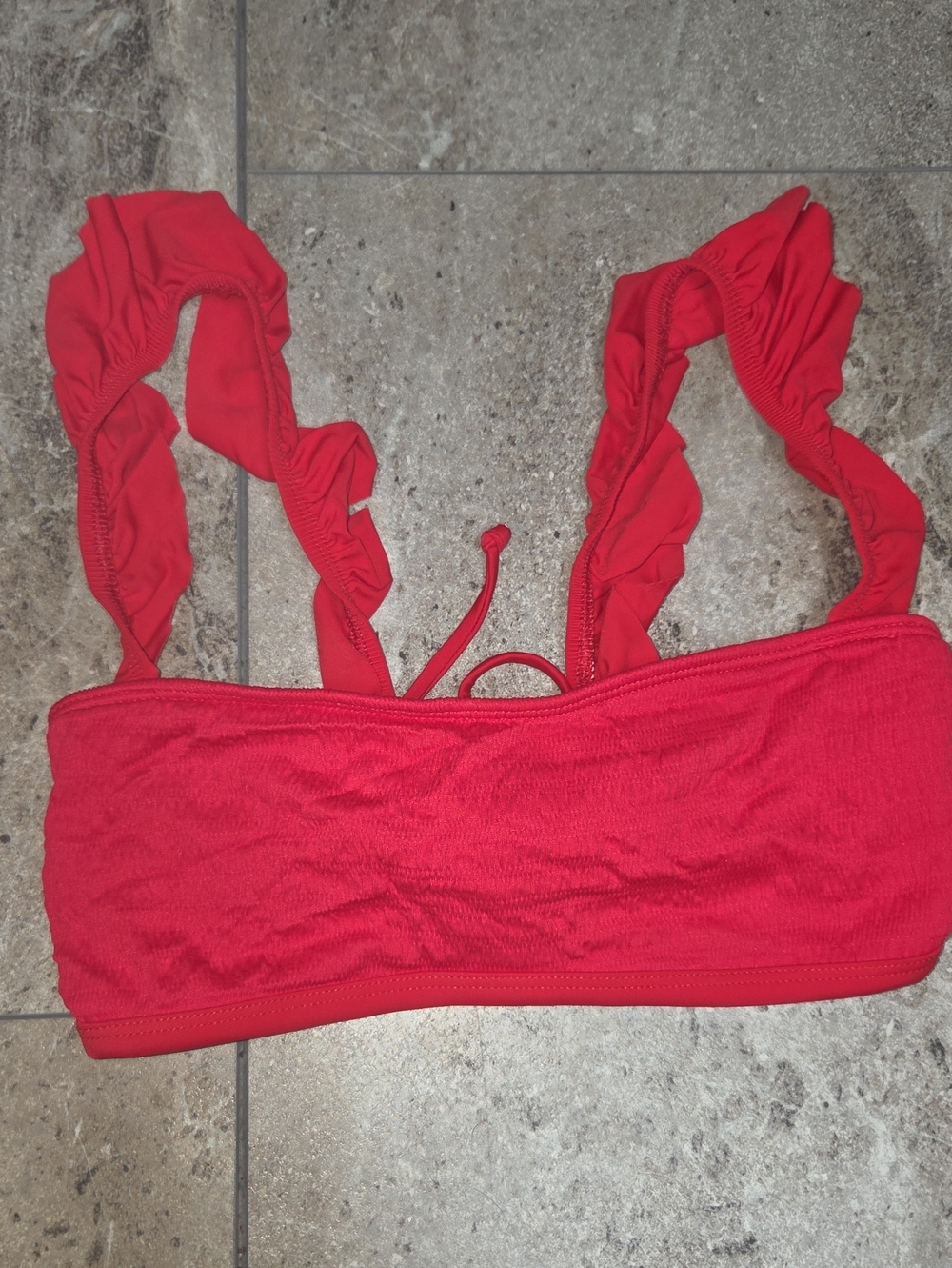 - No Boundaries Red Ruffle-Strap Bandeau Bikini Top